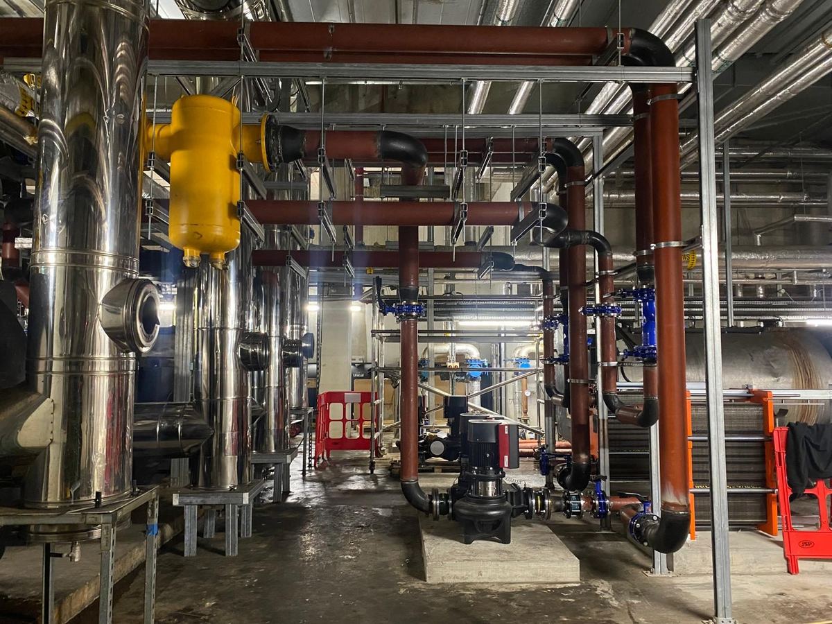 Air and dirt separator on a heating distribution main, Delta Flow Mechanical project near Park West Business Park, Park West D12