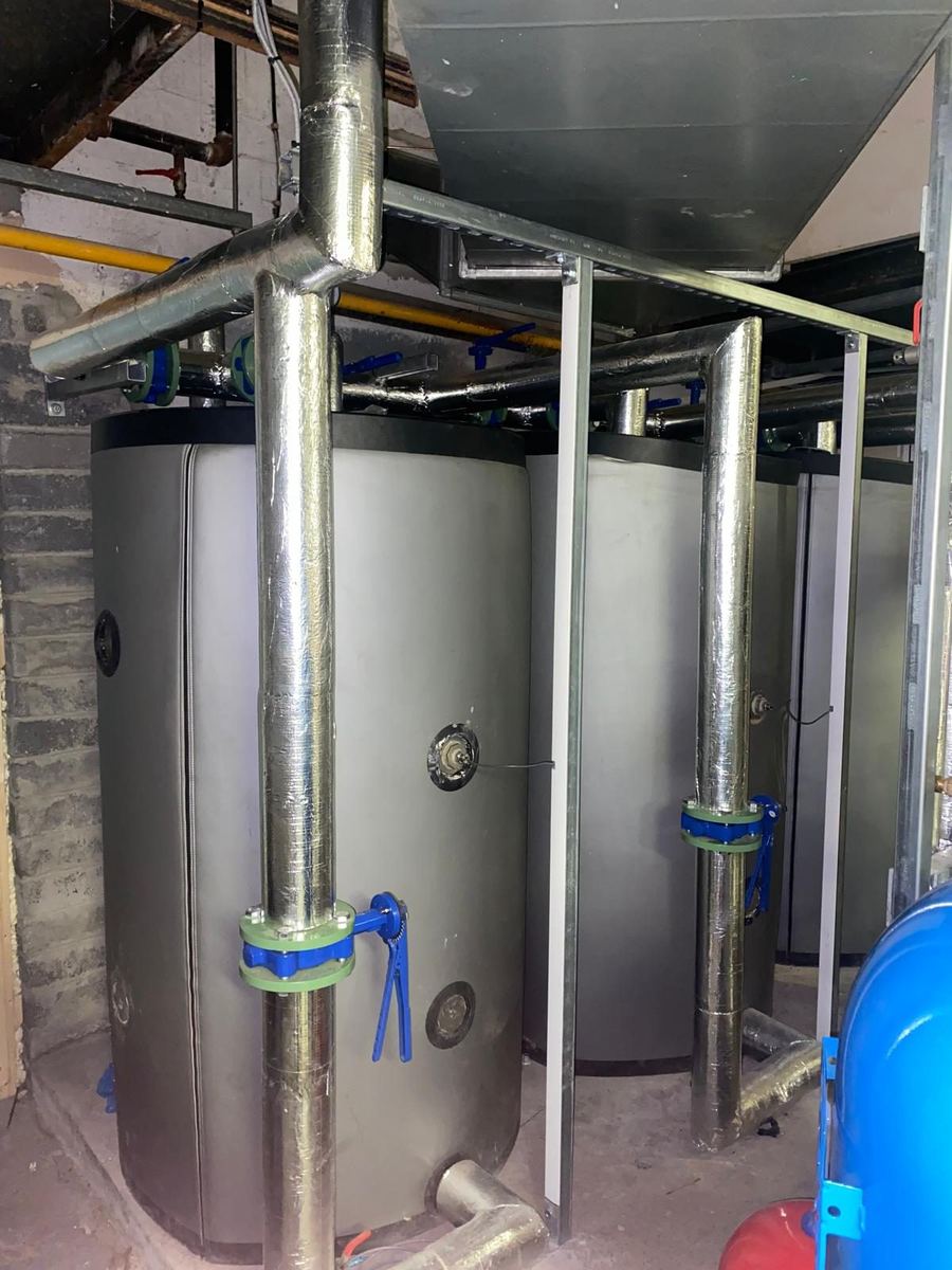 Calorifiers and buffer vessels connected into the plant room