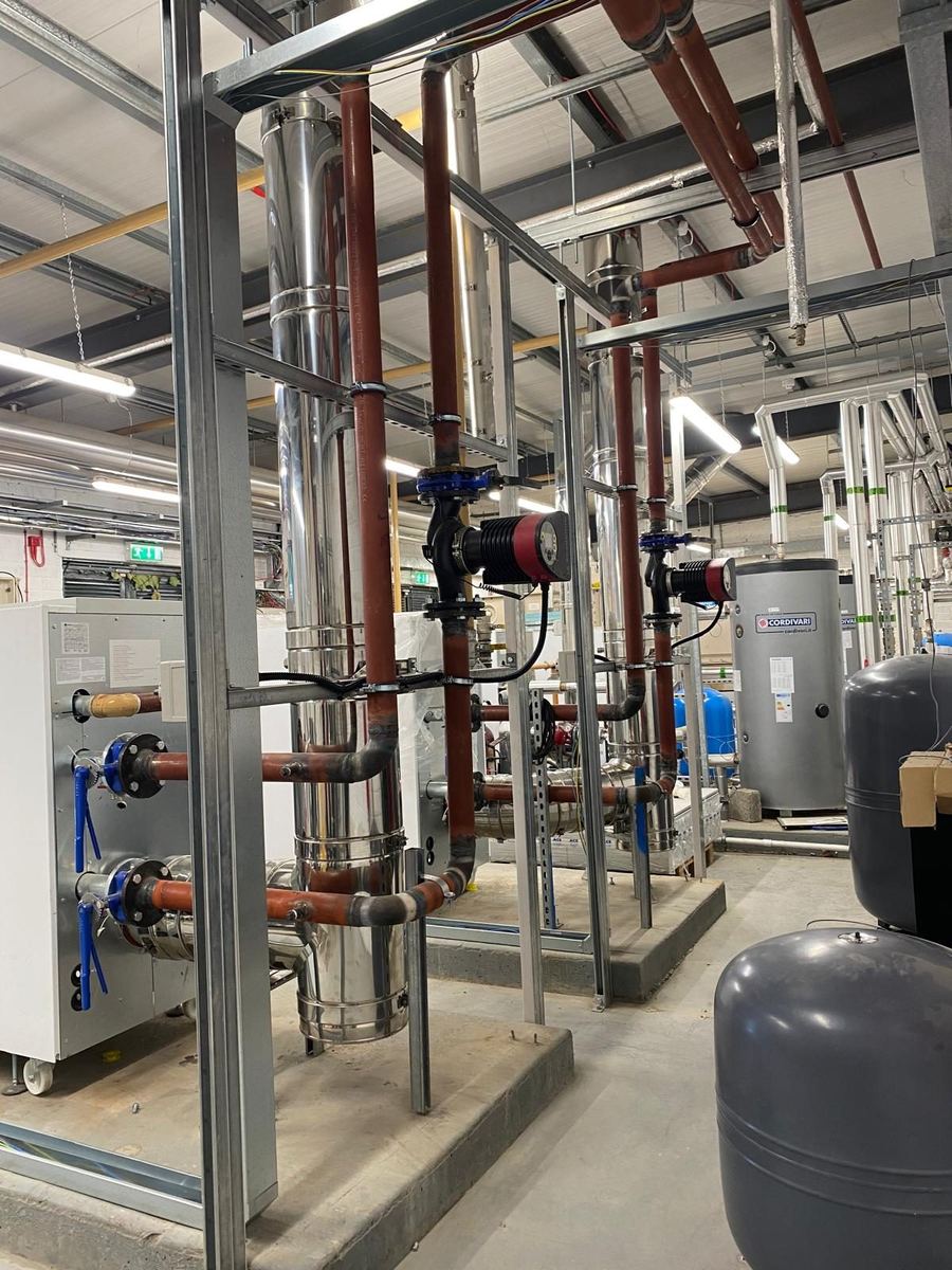 Plant room frame, pipework supports and expansion vessel, Delta Flow Mechanical project near Swords Castle, Swords K67