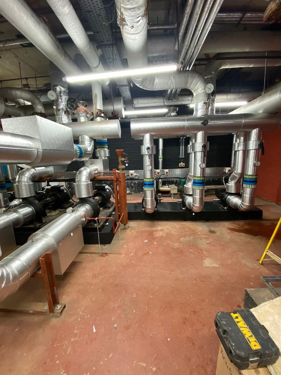 Header pipework with strainers and isolation, Delta Flow Mechanical project near Blanchardstown Centre, Blanchardstown D15